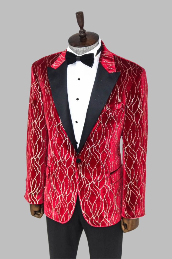 WSS Silver Patterned Burgundy Men Prom Blazer  - Singen