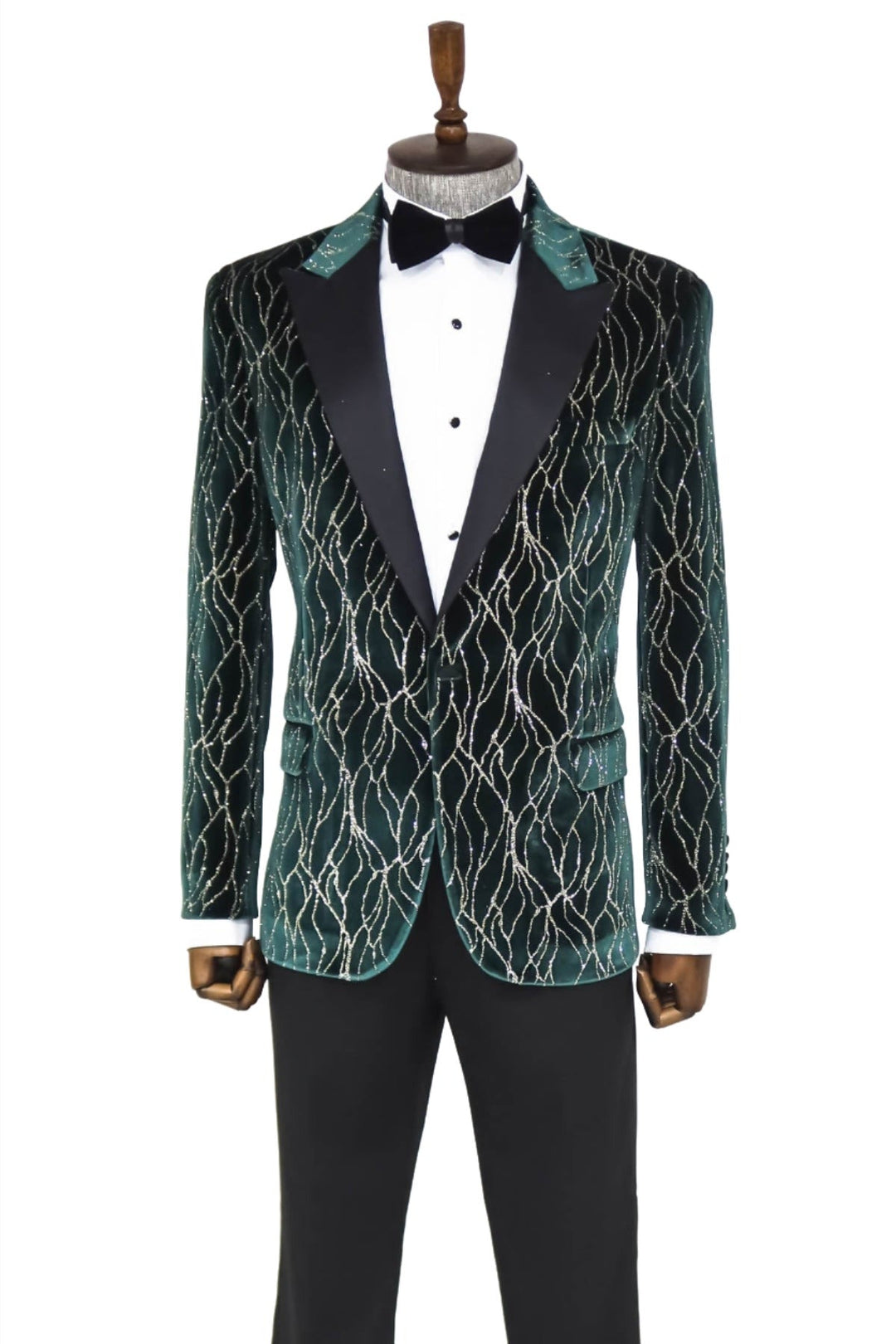 WSS Patterned Dark Green Men Prom Blazer  - Singen