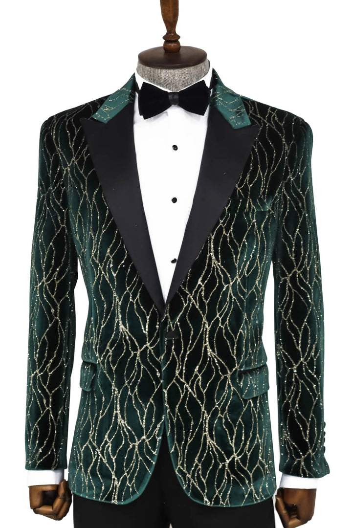 WSS Patterned Dark Green Men Prom Blazer  - Singen