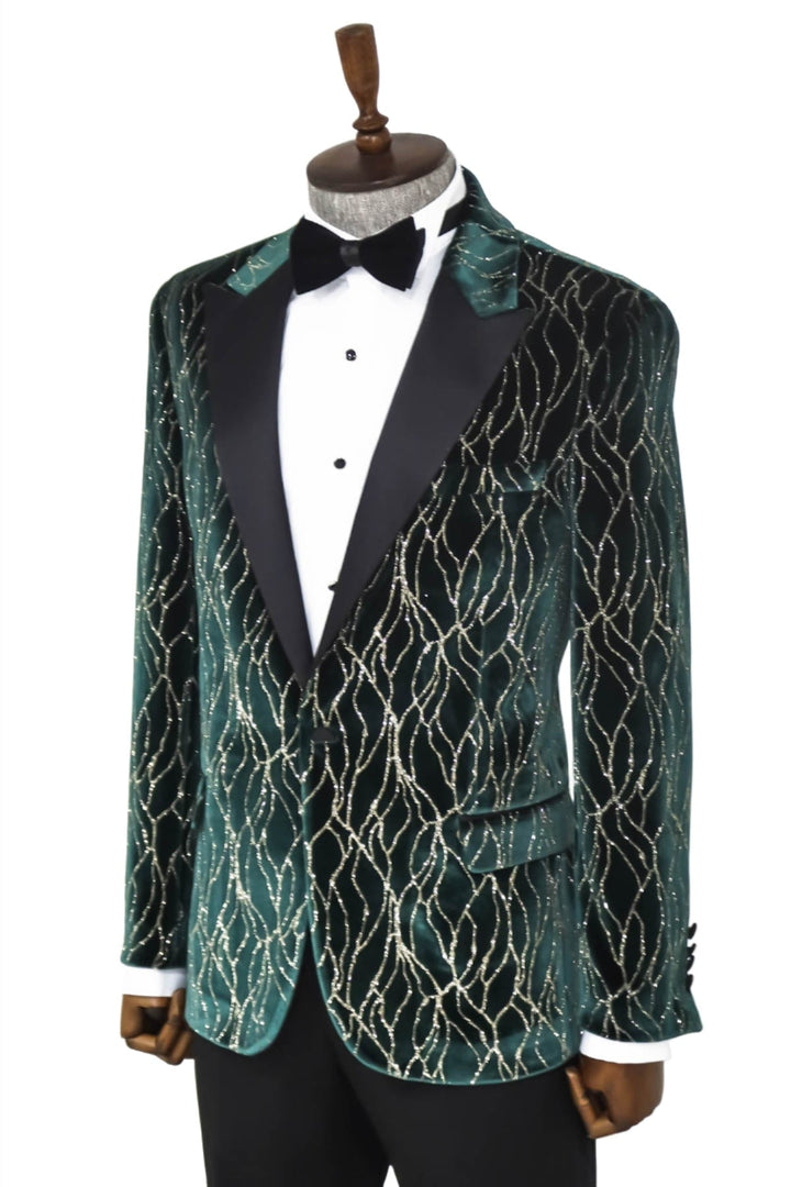 WSS Patterned Dark Green Men Prom Blazer  - Singen