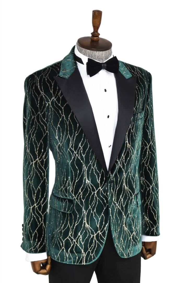 WSS Patterned Dark Green Men Prom Blazer  - Singen