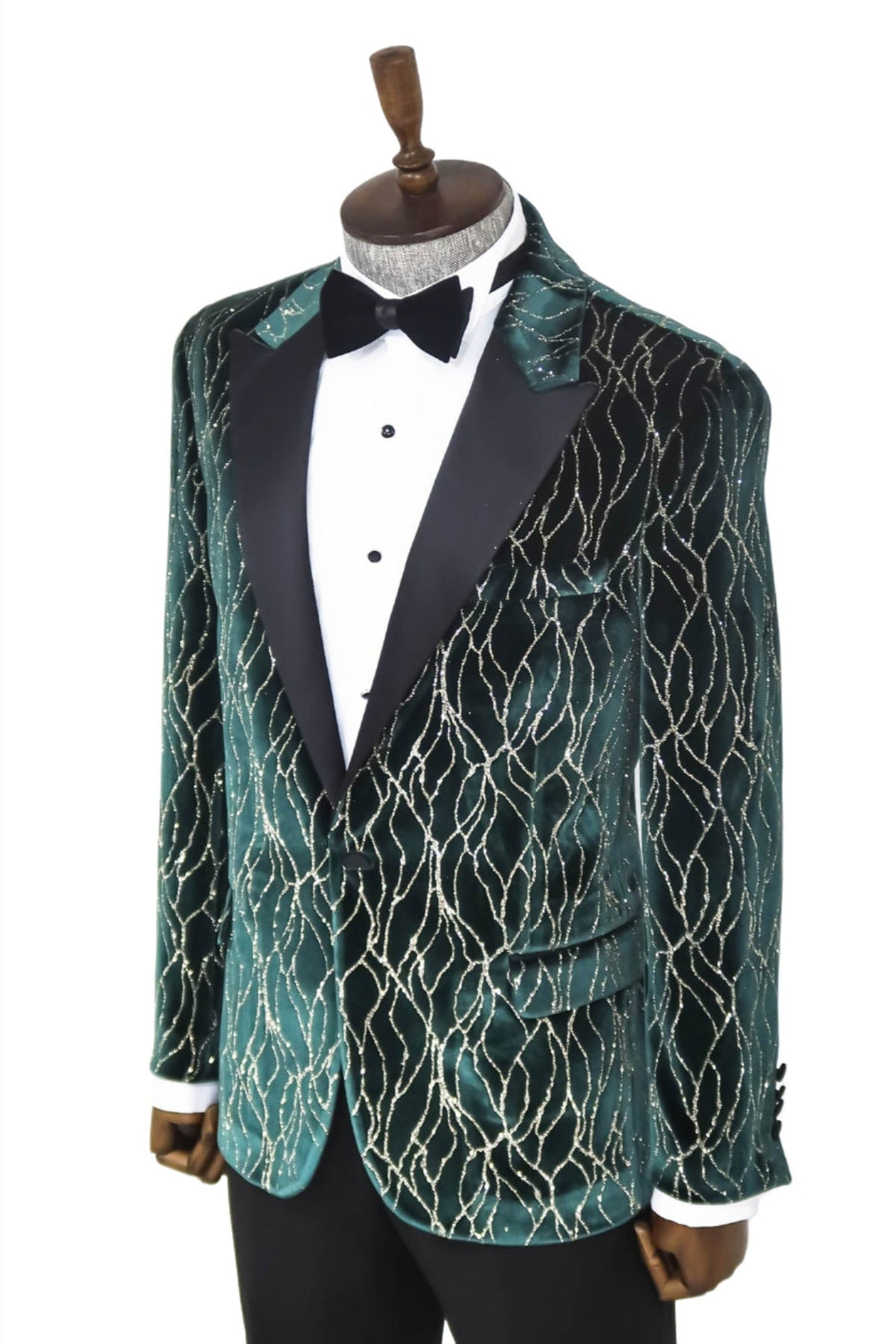 WSS Patterned Dark Green Men Prom Blazer  - Singen