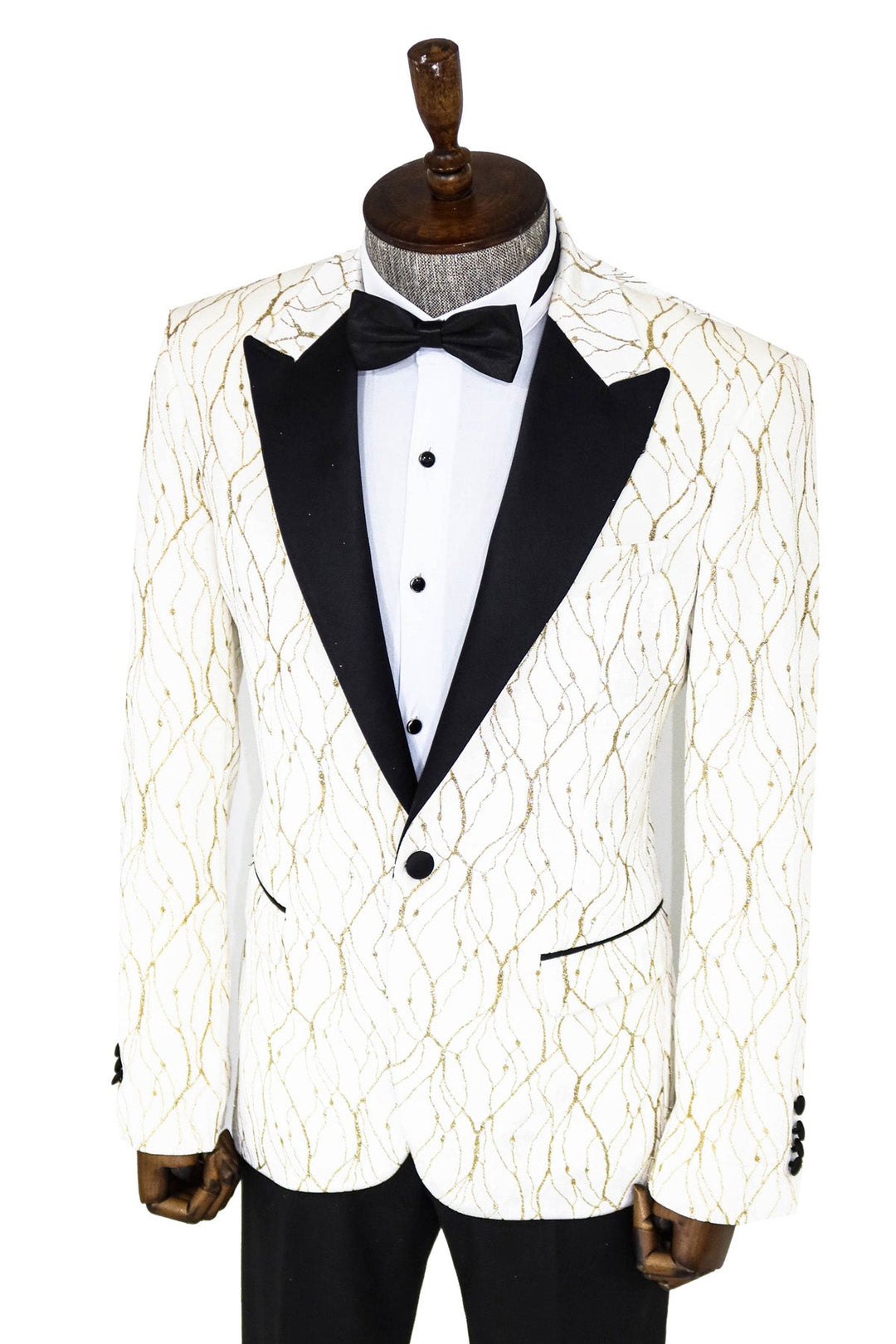 WSS Silver Patterned White Men Prom Blazer  - Singen