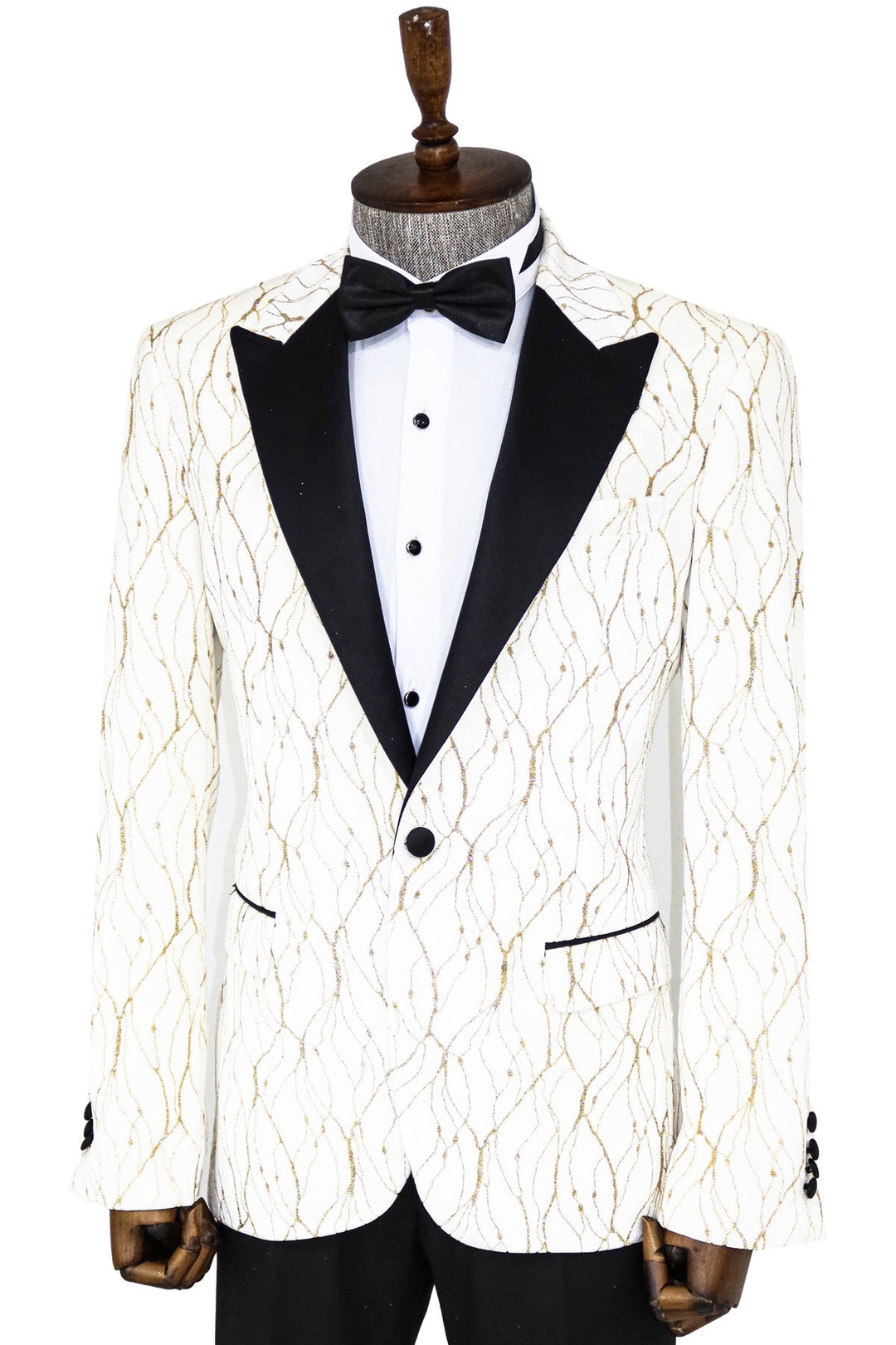 WSS Silver Patterned White Men Prom Blazer  - Singen