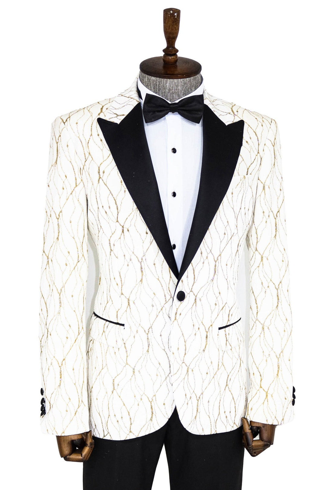 WSS Silver Patterned White Men Prom Blazer  - Singen