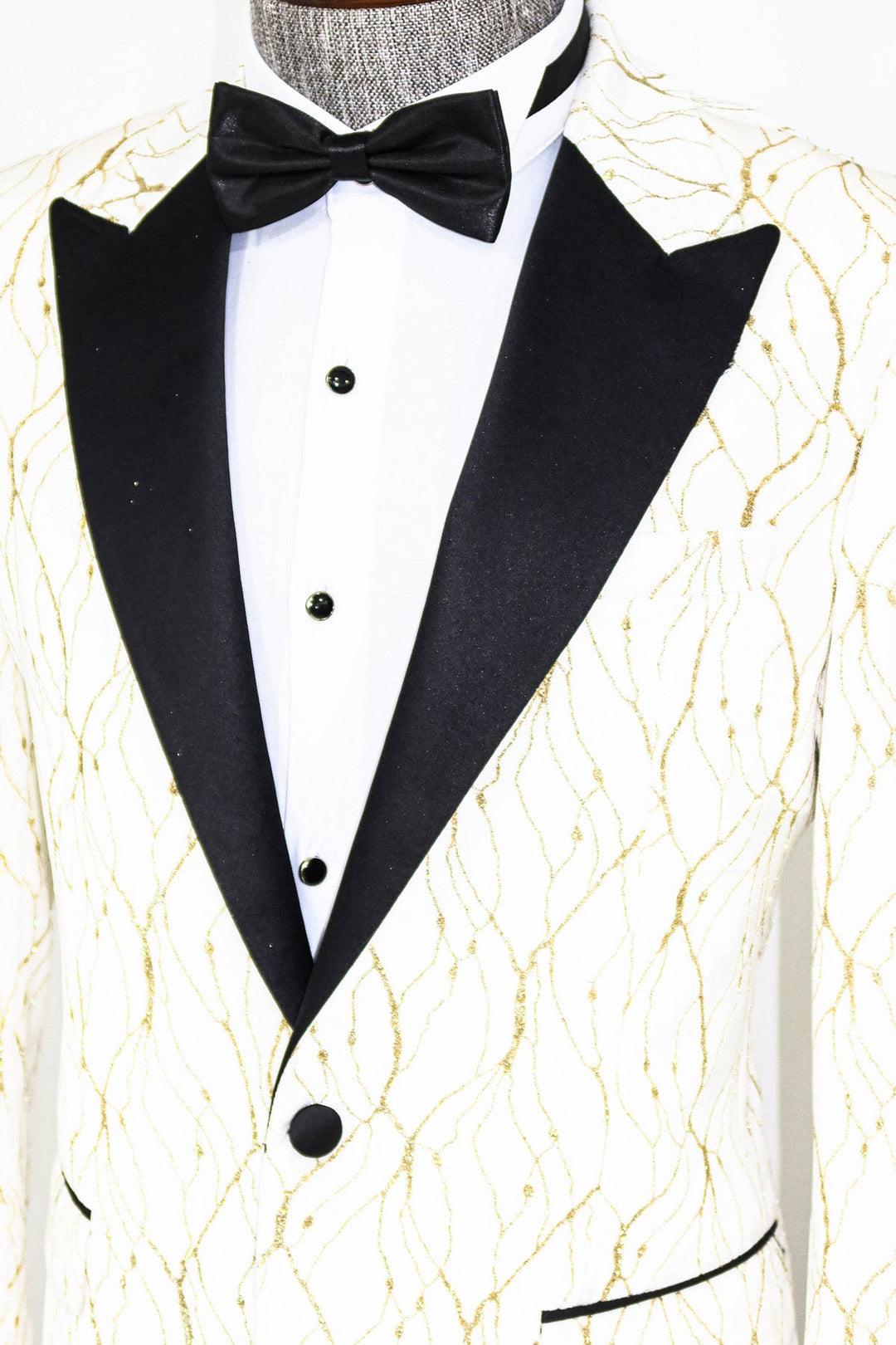 WSS Silver Patterned White Men Prom Blazer  - Singen