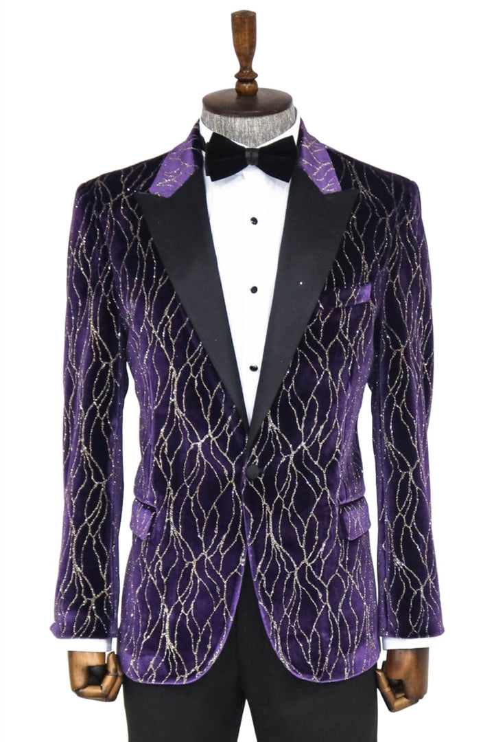 WSS Gold Patterned Purple Men Prom Blazer  - Singen