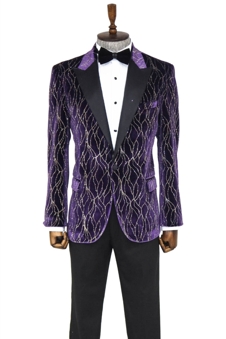 WSS Gold Patterned Purple Men Prom Blazer  - Singen