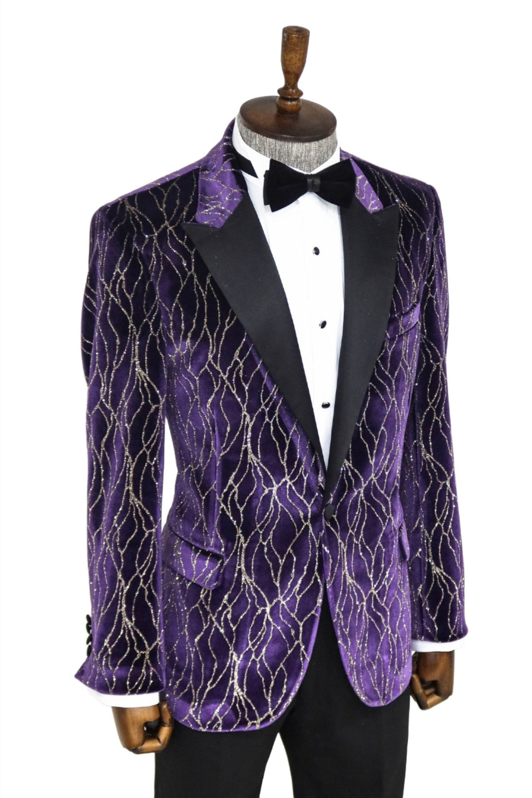 WSS Gold Patterned Purple Men Prom Blazer  - Singen