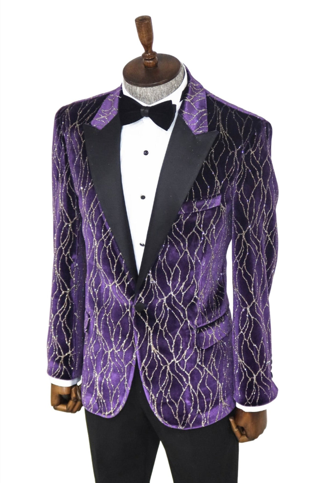 WSS Gold Patterned Purple Men Prom Blazer  - Singen