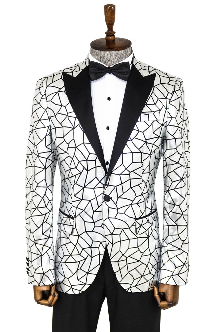 WSS Slim Fit Black Patterned Grey Men Prom Blazer  - Singen