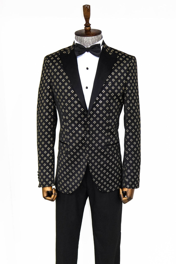 WSS Gold Diamond Pattern Over Black Tuxedo Blazer  - Singen