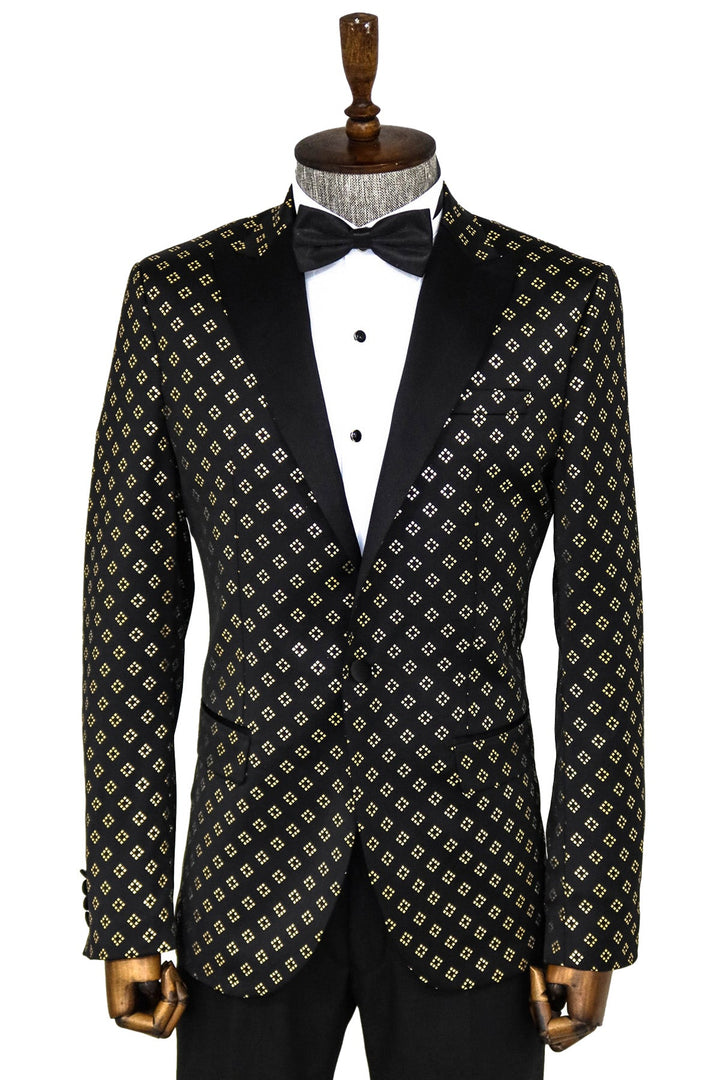 WSS Gold Diamond Pattern Over Black Tuxedo Blazer  - Singen