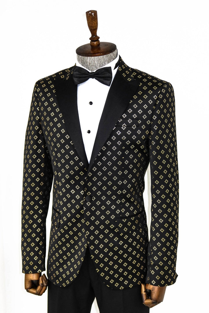 WSS Gold Diamond Pattern Over Black Tuxedo Blazer  - Singen