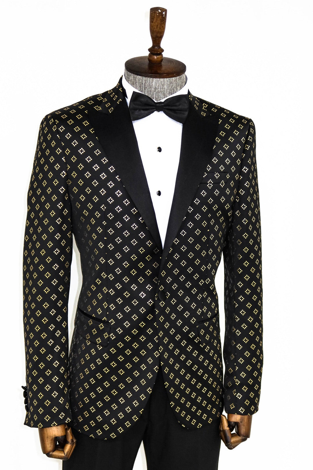 WSS Gold Diamond Pattern Over Black Tuxedo Blazer  - Singen