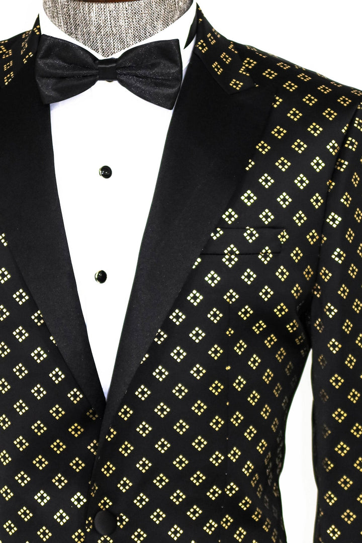 WSS Gold Diamond Pattern Over Black Tuxedo Blazer  - Singen