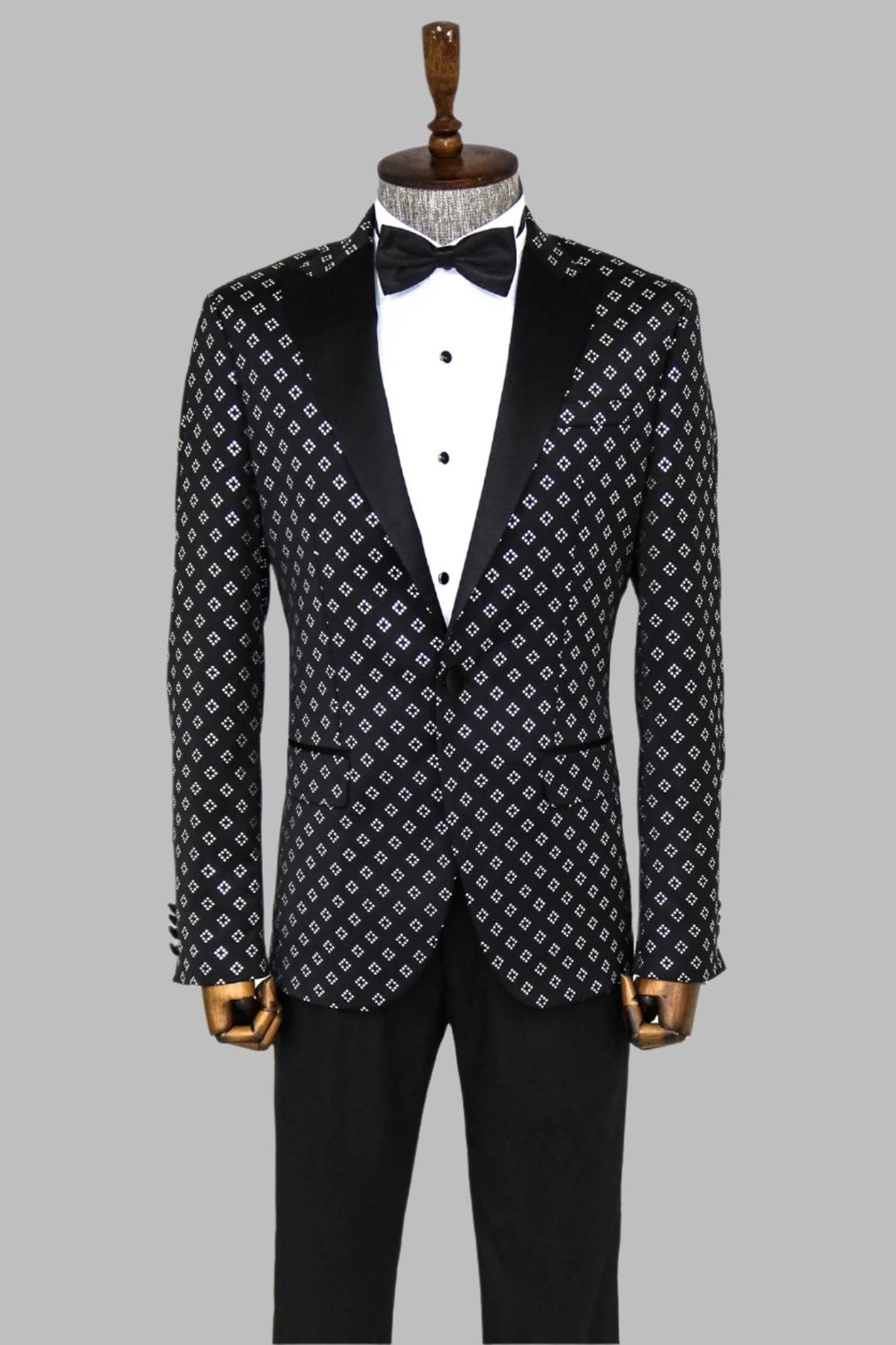 WSS Silver Diamond Pattern Over Black Men Prom Blazer  - Singen