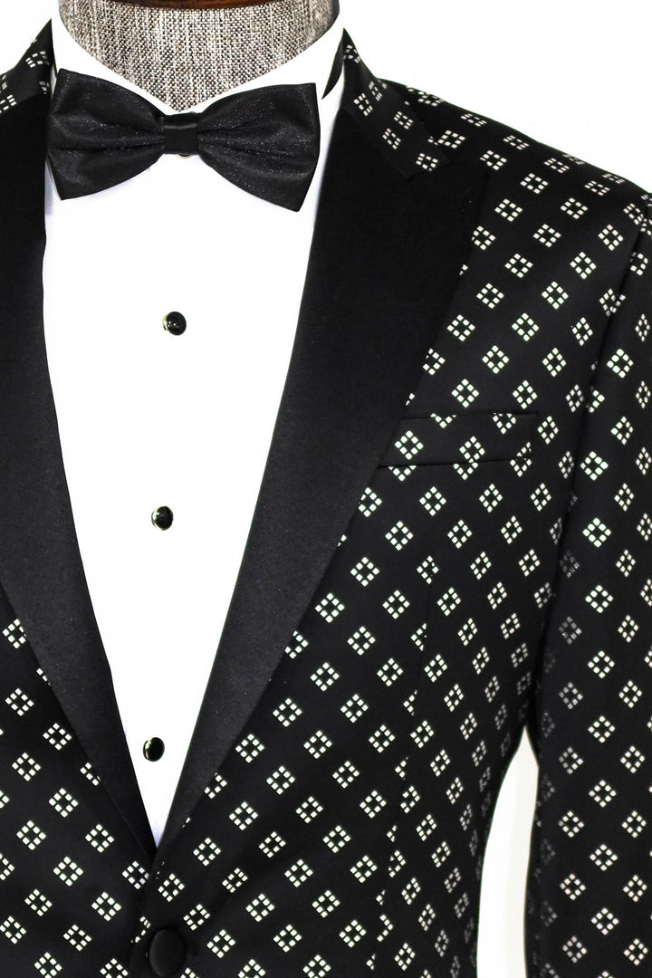 WSS Silver Diamond Pattern Over Black Men Prom Blazer  - Singen