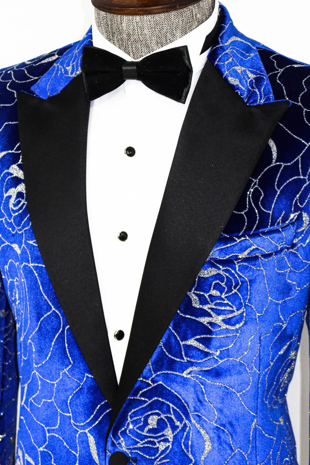 WSS Silver Rose Patterned Over Blue Men Prom Blazer  - Singen