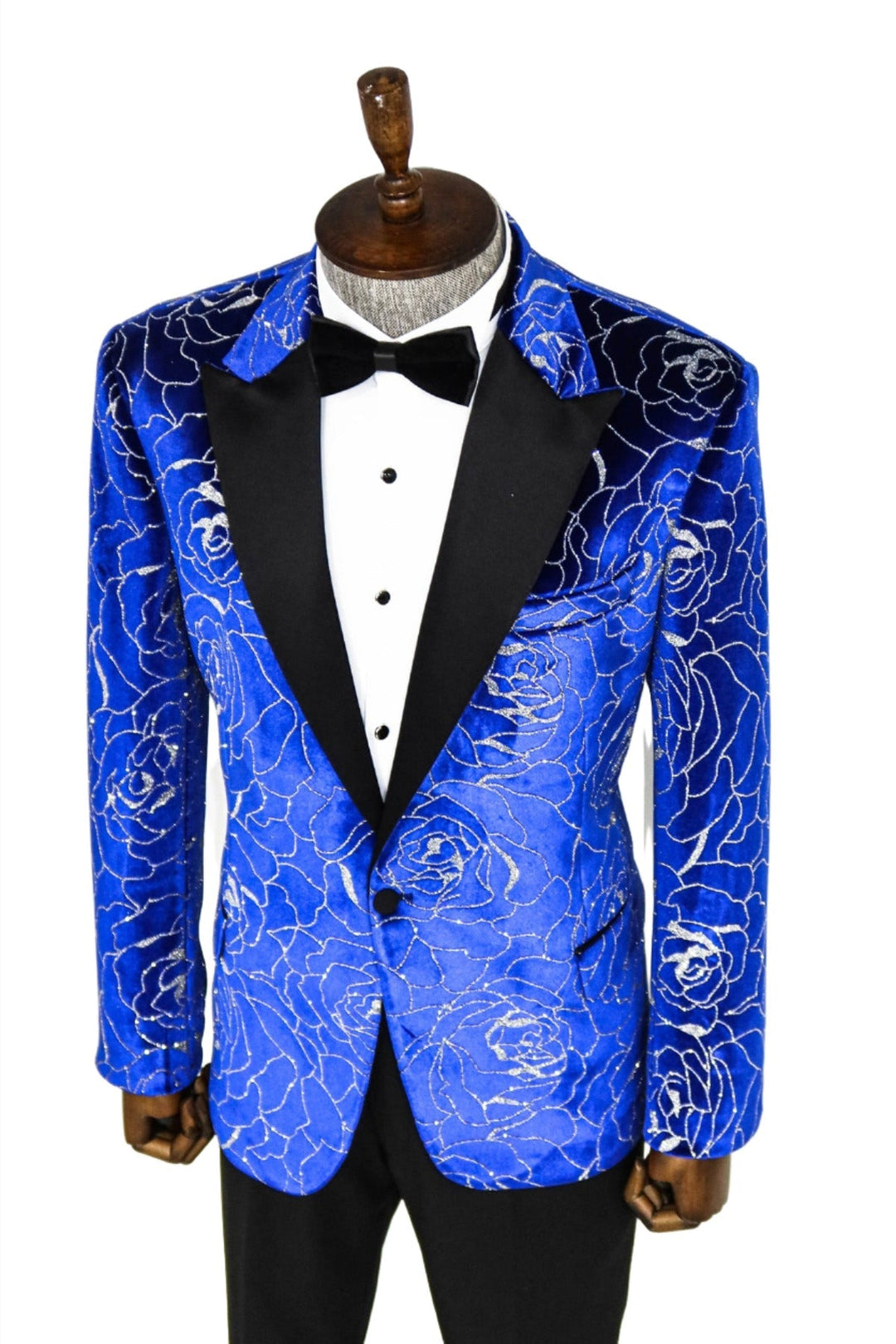 WSS Silver Rose Patterned Over Blue Men Prom Blazer  - Singen