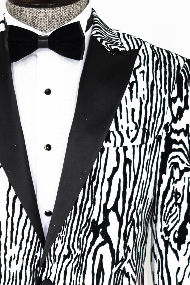 WSS Slim Fit Zebra Patterned White Men Prom Blazer  - Singen