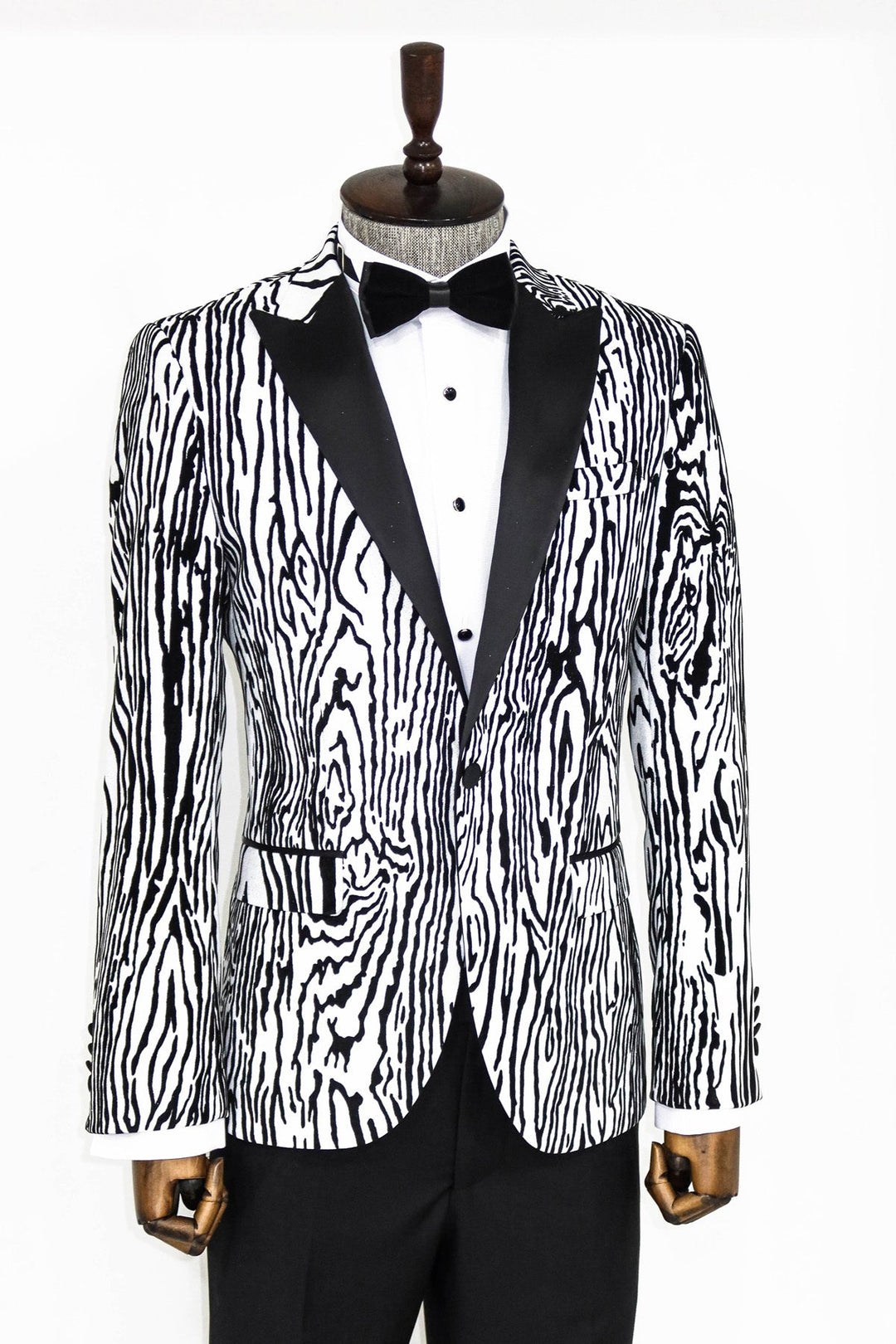 WSS Slim Fit Zebra Patterned White Men Prom Blazer  - Singen