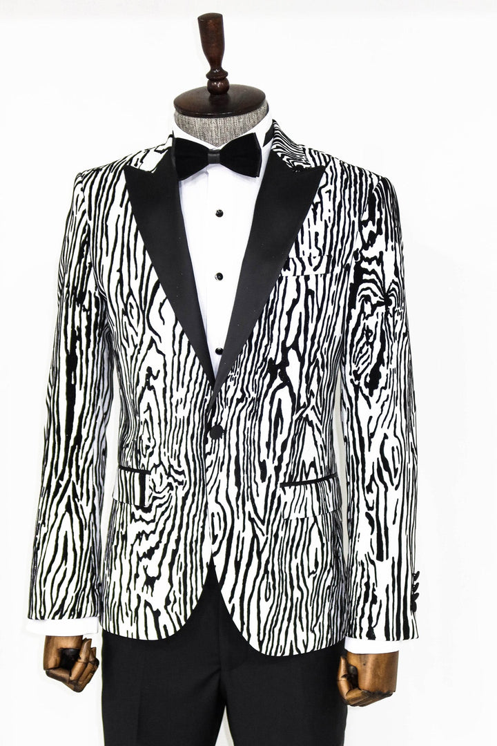 WSS Slim Fit Zebra Patterned White Men Prom Blazer  - Singen