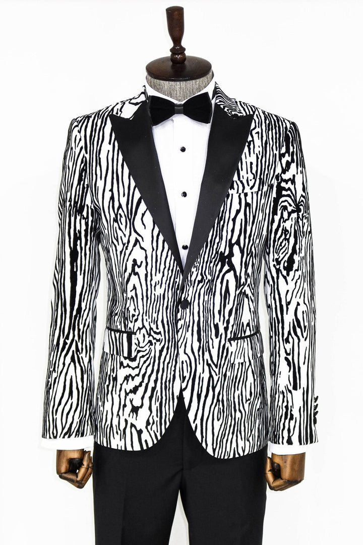 WSS Slim Fit Zebra Patterned White Men Prom Blazer  - Singen