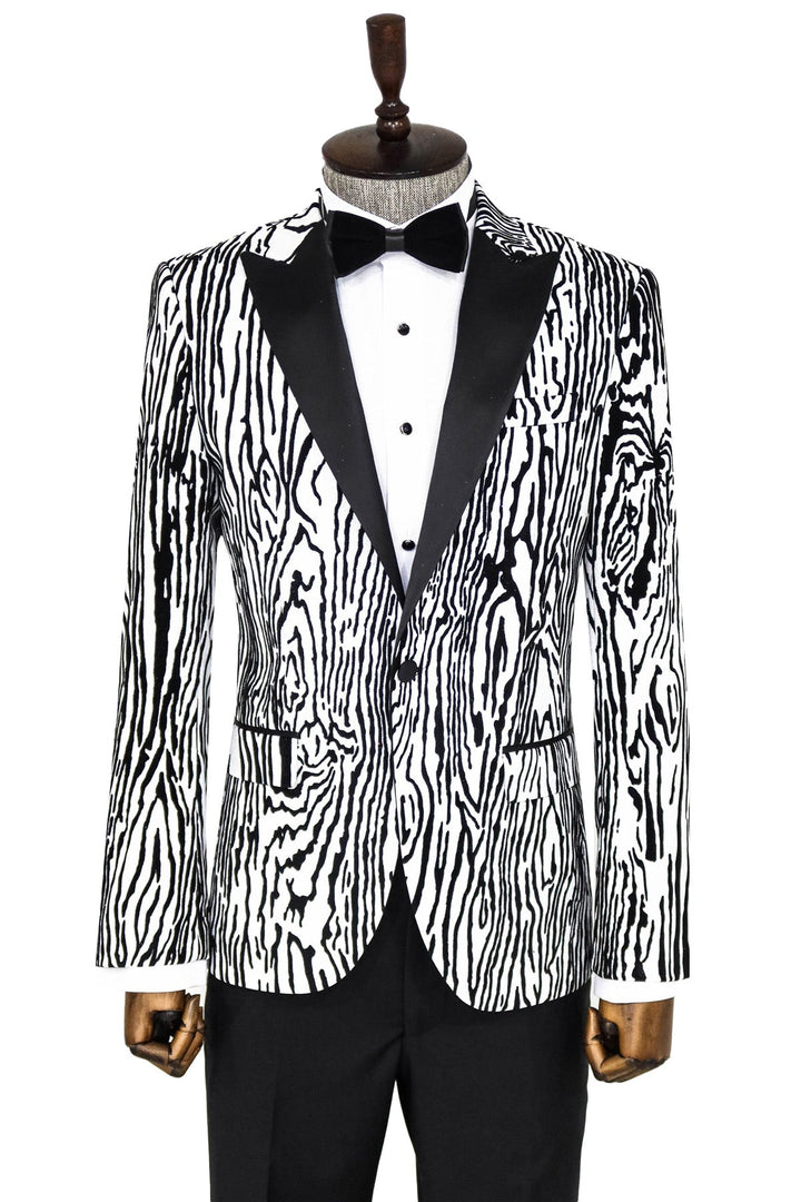 WSS Slim Fit Zebra Patterned White Men Prom Blazer  - Singen