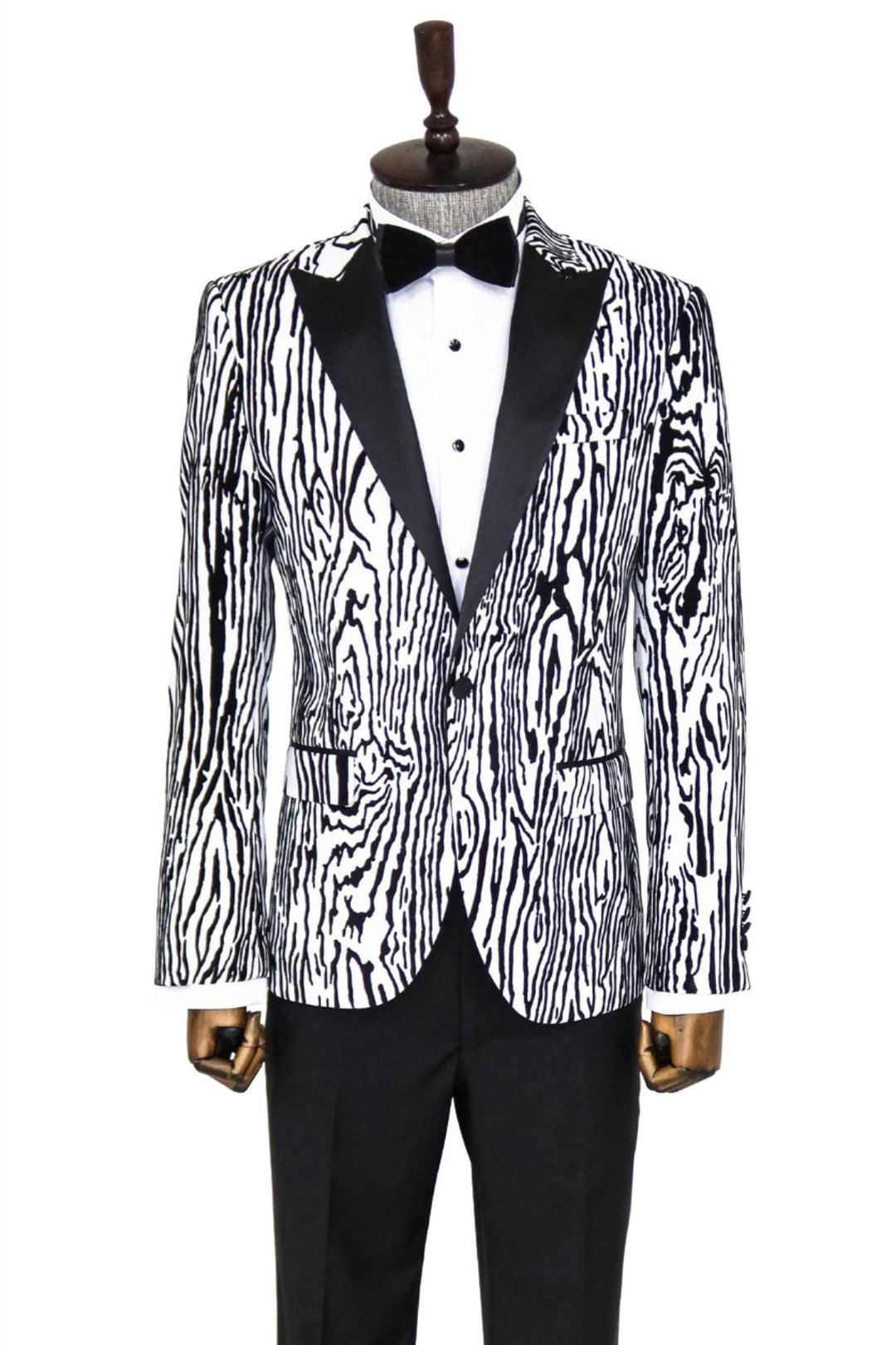 WSS Slim Fit Zebra Patterned White Men Prom Blazer  - Singen