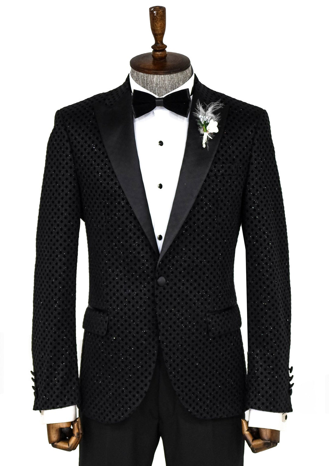 WSS Sequin Dot Patterned Black Men Prom Blazer  - Singen