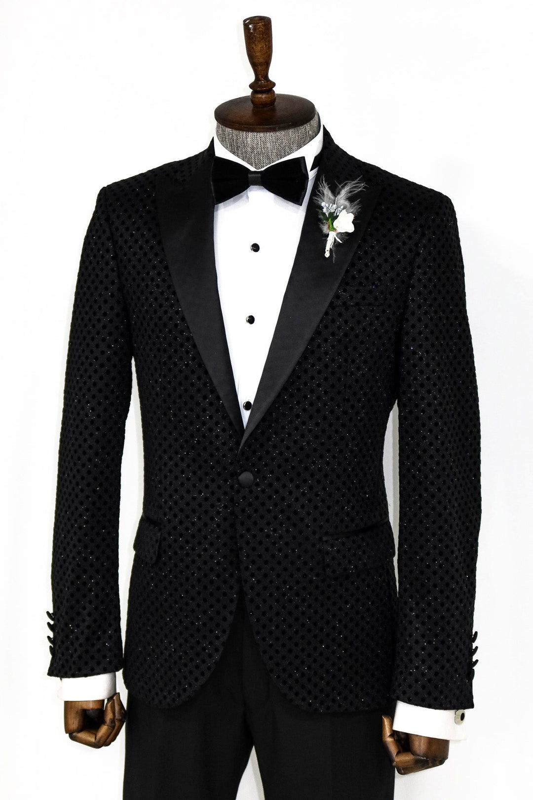 WSS Sequin Dot Patterned Black Men Prom Blazer  - Singen