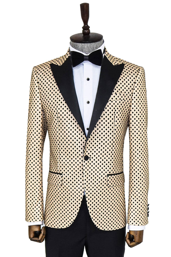 WSS Sequin Dot Patterned Cream Men Prom Blazer  - Singen