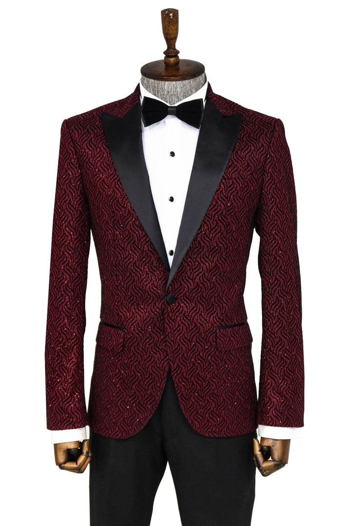 WSS Shiny Patterned Burgundy Prom Blazer  - Singen