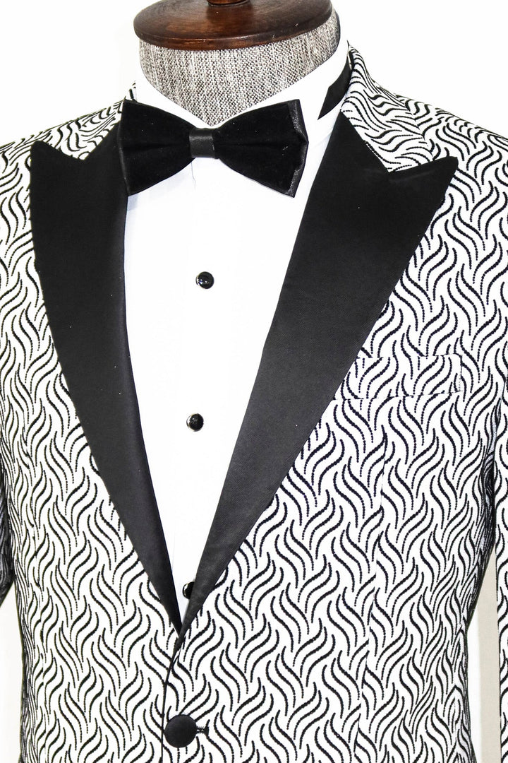 WSS Shiny Patterned White Men Prom Blazer  - Singen