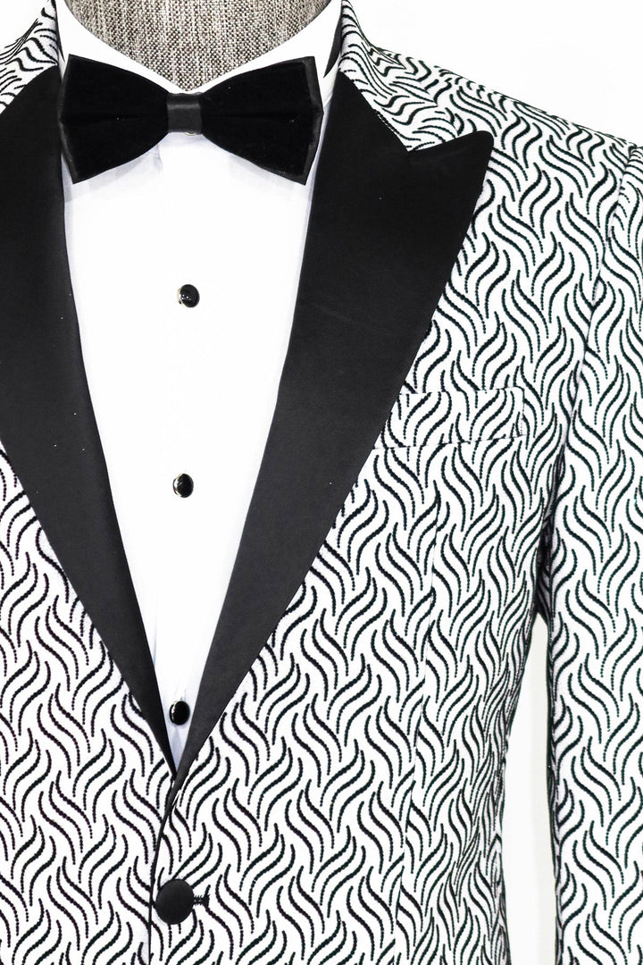 WSS Shiny Patterned White Men Prom Blazer  - Singen