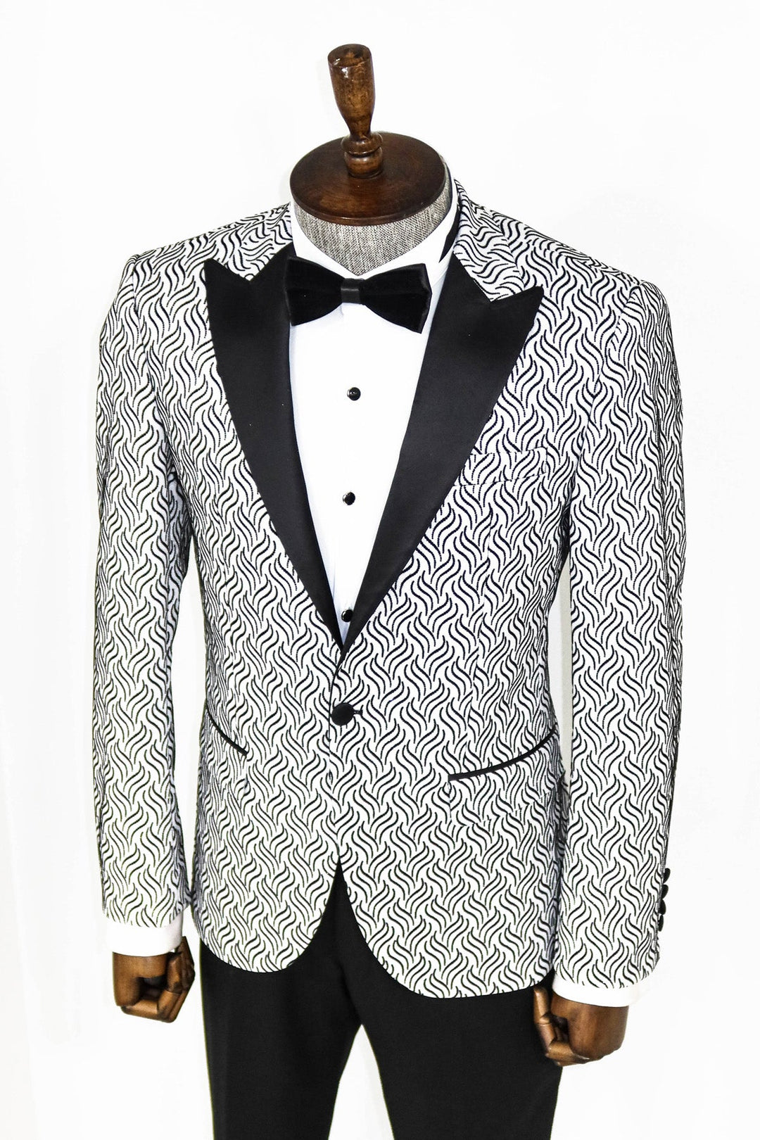 WSS Shiny Patterned White Men Prom Blazer  - Singen