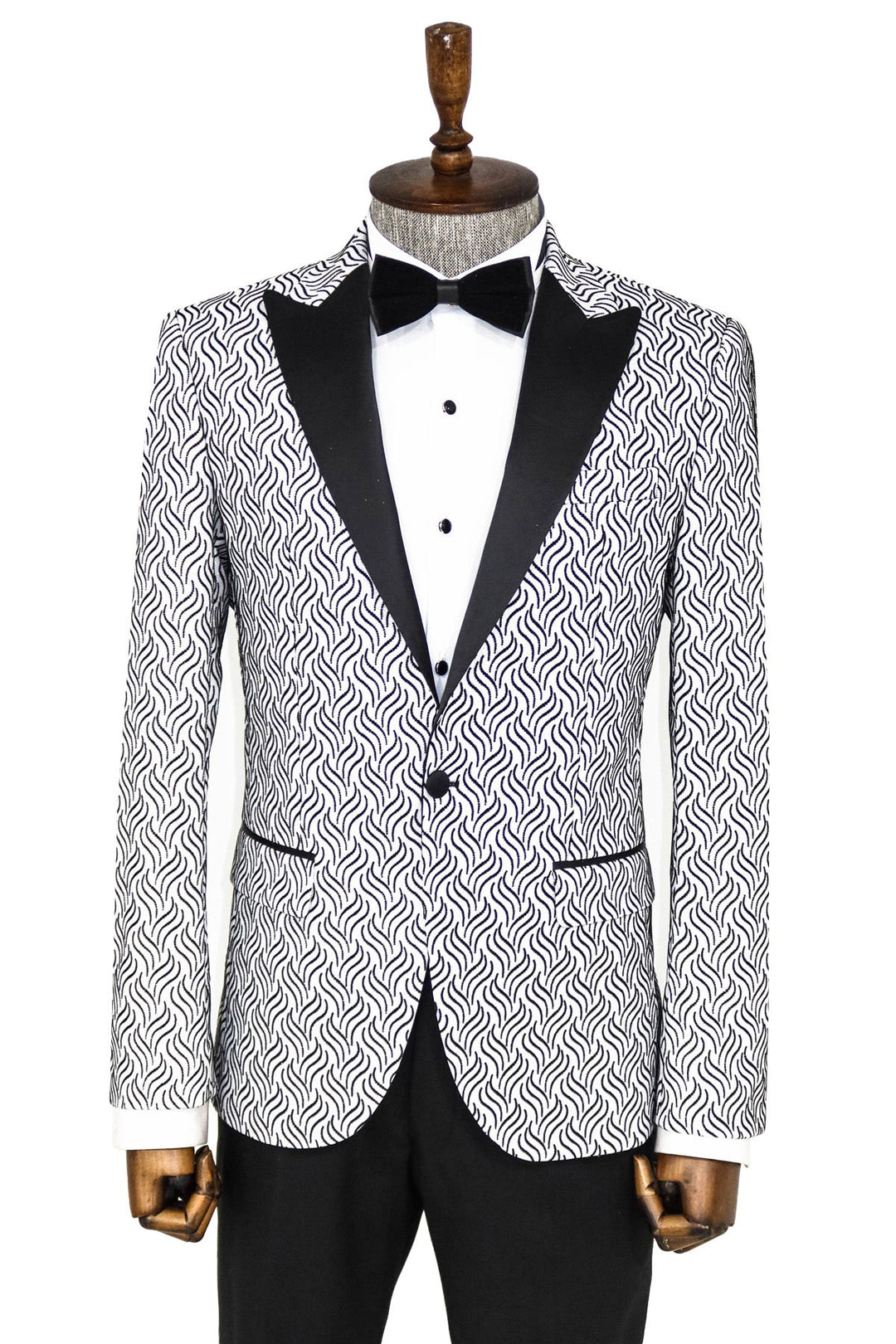 WSS Shiny Patterned White Men Prom Blazer  - Singen