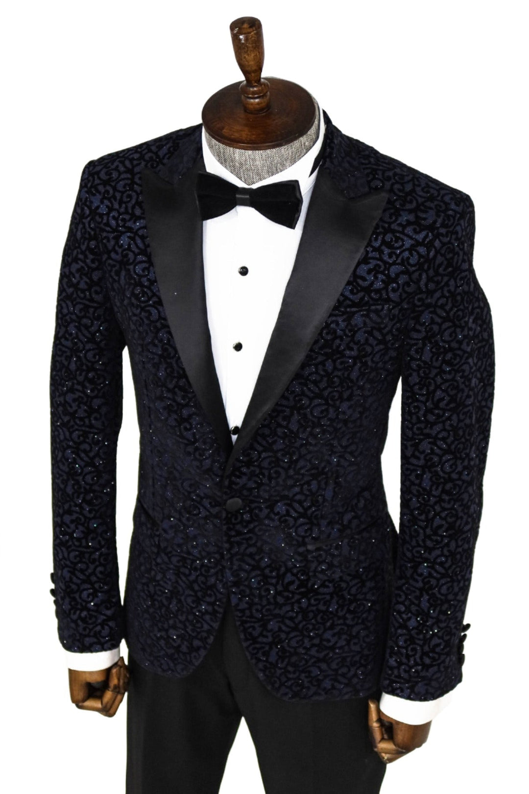 WSS Scroll Patterned Navy Blue Men Prom Blazer  - Singen