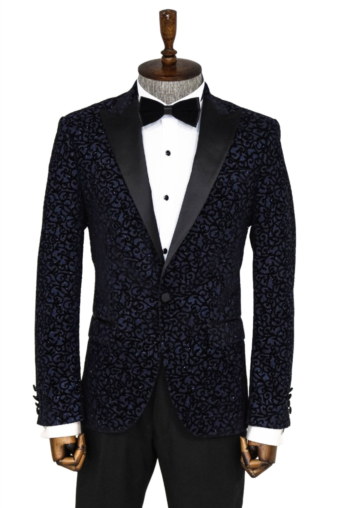 WSS Scroll Patterned Navy Blue Men Prom Blazer  - Singen