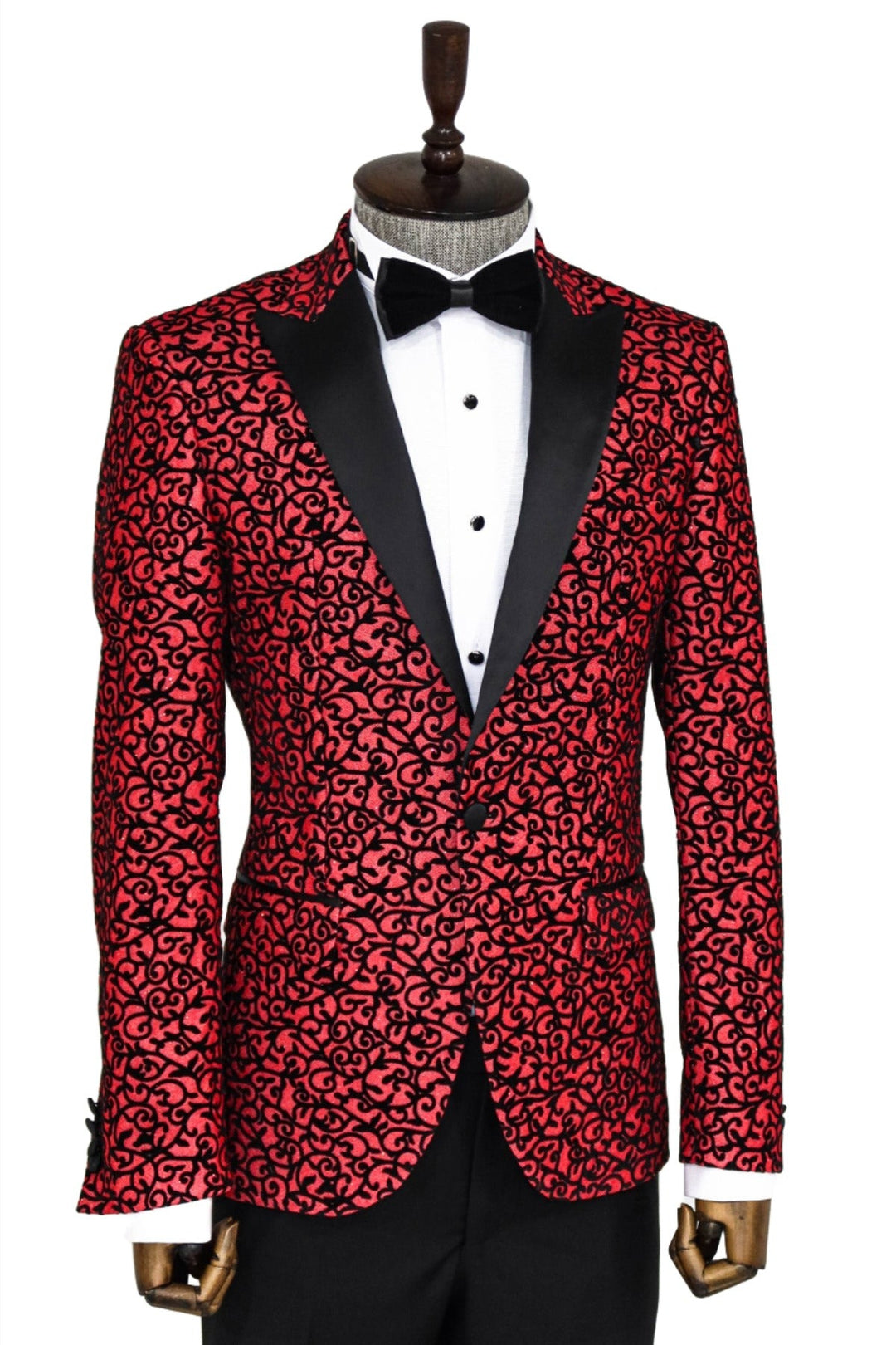 WSS Scroll Patterned Burgundy Men Prom Blazer  - Singen