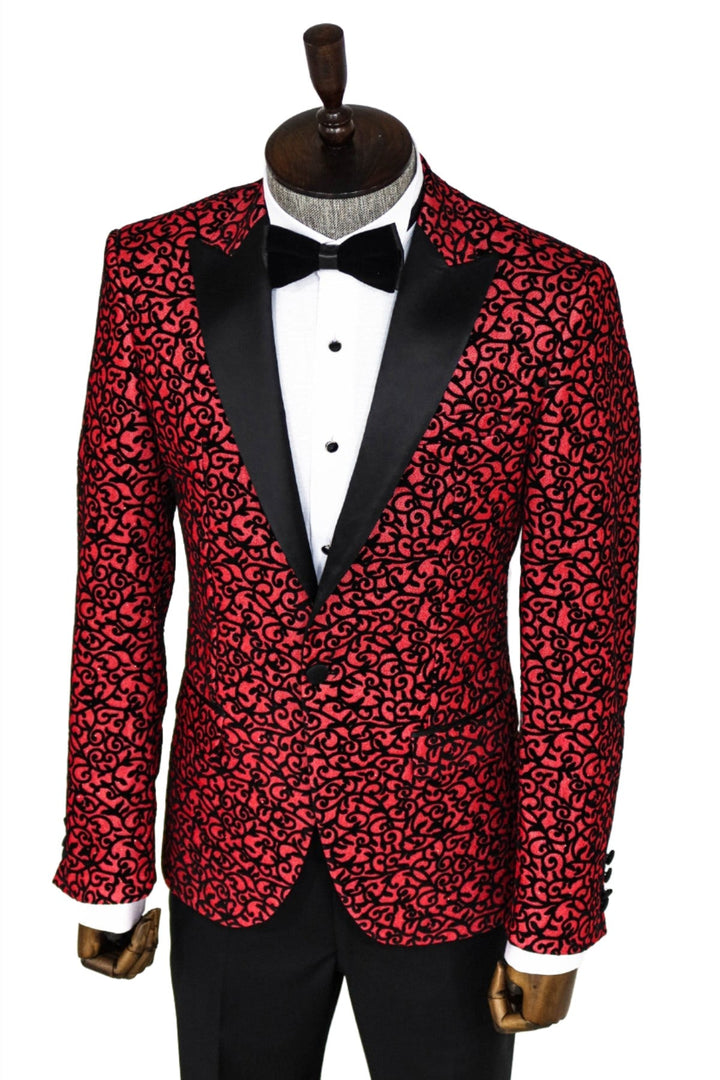 WSS Scroll Patterned Burgundy Men Prom Blazer  - Singen