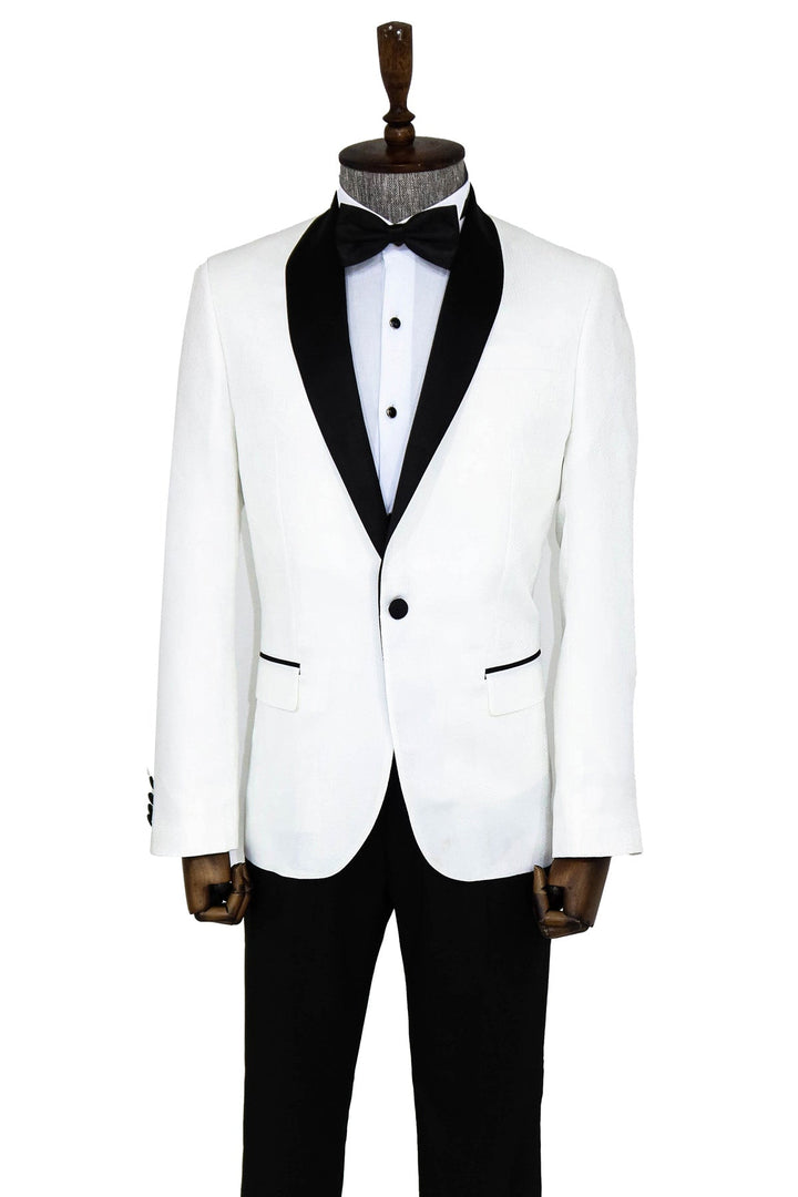 WSS Pentagon Patterned Shawl Lapel White Men Prom Blazer  - Singen