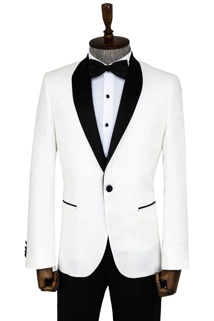 WSS Pentagon Patterned Shawl Lapel White Men Prom Blazer  - Singen