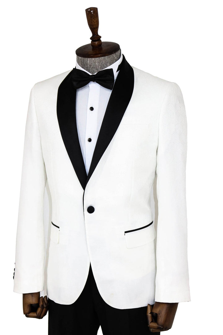 WSS Pentagon Patterned Shawl Lapel White Men Prom Blazer  - Singen