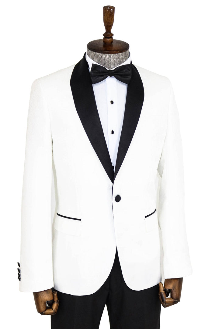 WSS Pentagon Patterned Shawl Lapel White Men Prom Blazer  - Singen