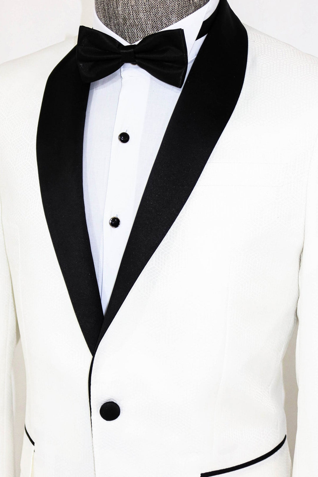 WSS Pentagon Patterned Shawl Lapel White Men Prom Blazer  - Singen