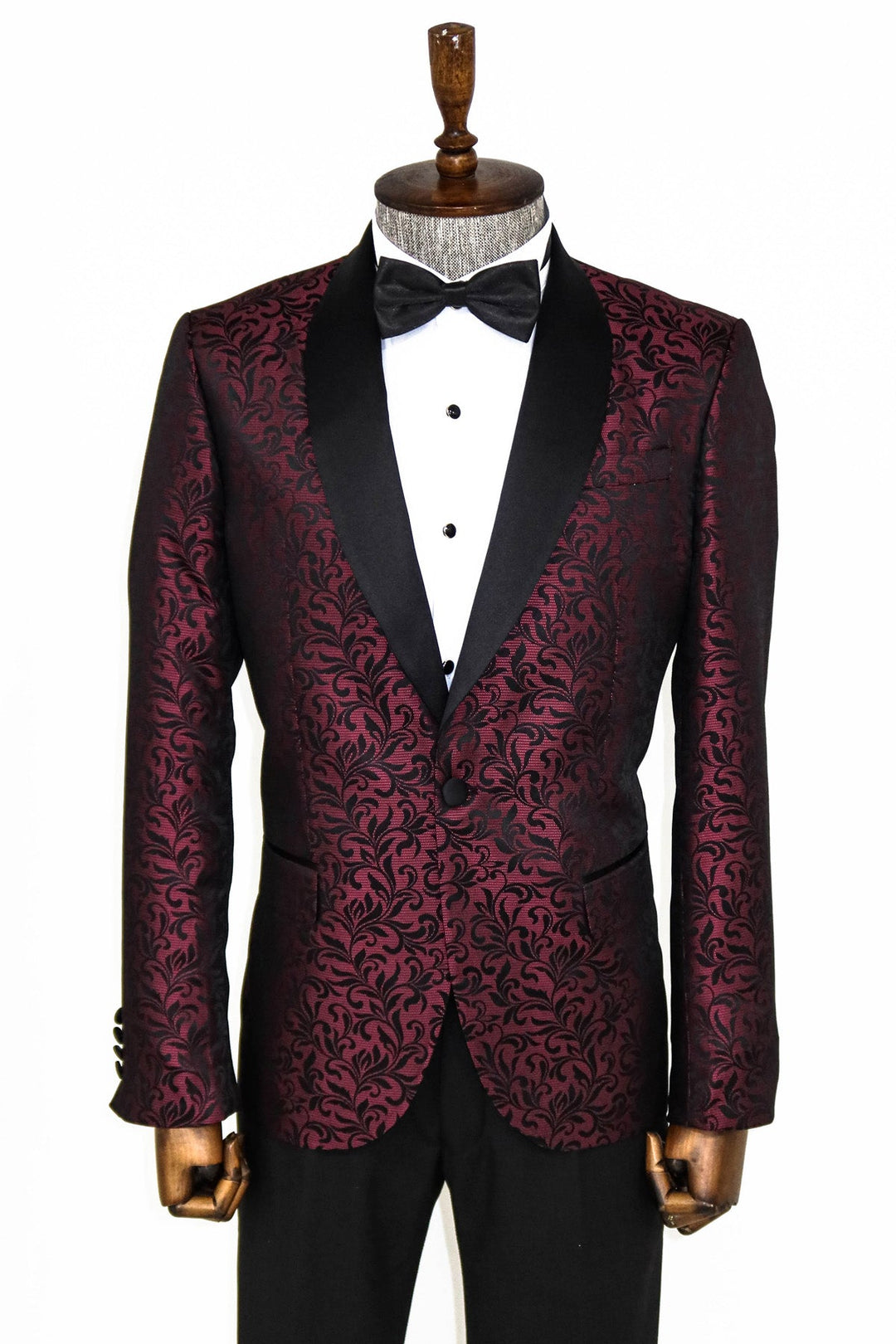 WSS Shawl Lapel Floral Patterned Burgundy Men Prom Blazer  - Singen