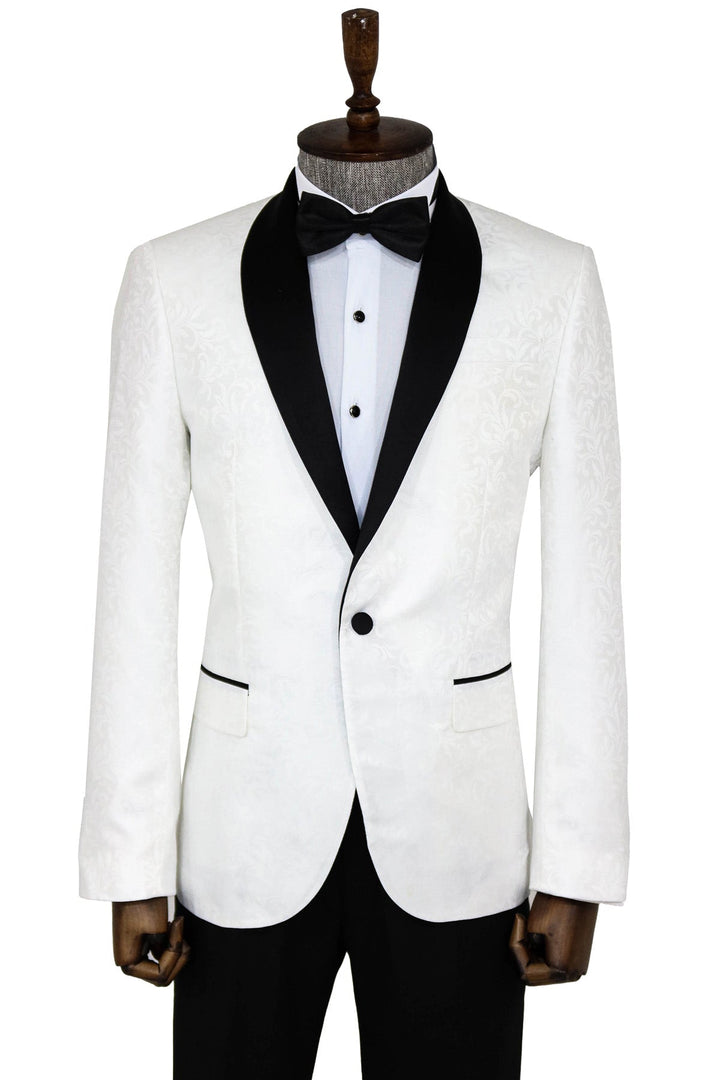 WSS Shawl Lapel Floral Patterned White Men Prom Blazer  - Singen