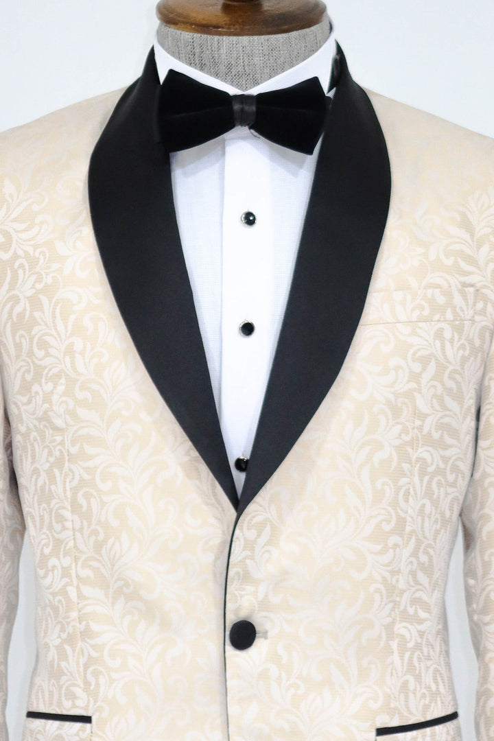 WSS Shawl Lapel Floral Patterned Cream Men Prom Blazer  - Singen